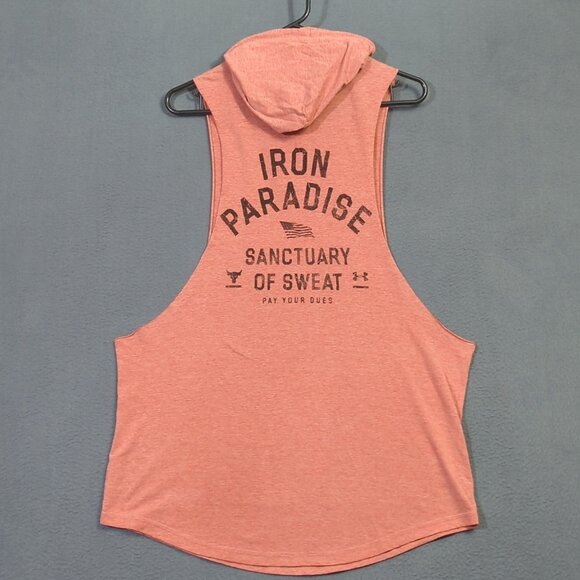 Under Armour Project Rock Tank Men's M Soft Red/ Pink Sleeveless Hooded Tank - Picture 8 of 9